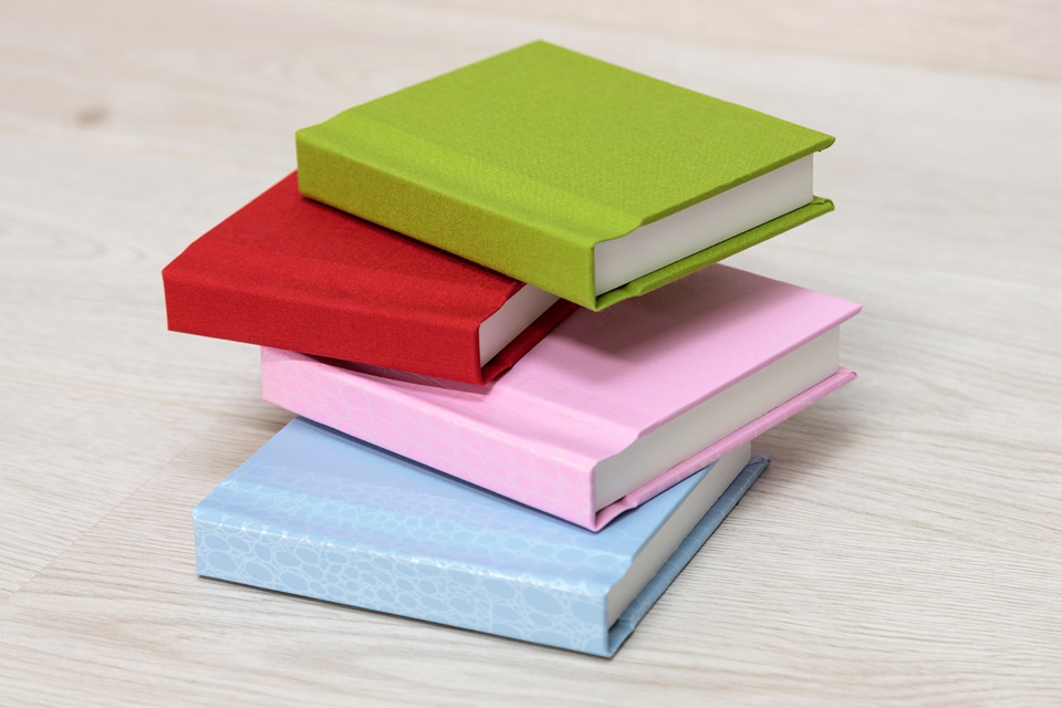 Cover Samples - Lime Green Fabric (31), Cherry Red Fabric (34), Plain Pink (14), Blue Patterned (17)